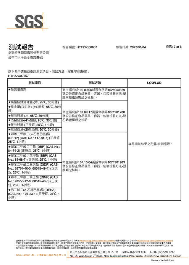 SGS 檢驗報告
